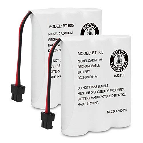 QTKJ BT-905 Rechargeable Cordless Handset Phone Battery Compatible with Uniden BT905 BT800 BT-1006 BP-905 P-P501 BP-905BBTY-0444001 BBTY-0449001 (2-Pack)