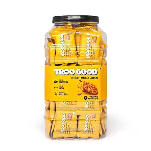Image of Troogood Peanut Millet Chikki Jar (60pcs, 10g each) | Protein & Fiber Rich Gajak | Healthy Indian mithai Snack | Made with Jaggery | No Added Colors or Preservatives
