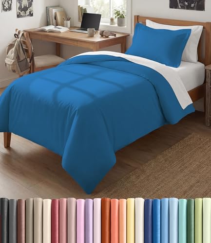 Image of Duvet Cover Twin /Twin XL Size Set - Extra Soft Twin /Twin XL Duvet Cover 68 inch x 90 inch with 1 Pillow Sham for Women, Men, Kids & Teens - Comfy, Easy-Care & Fade Free w / Zipper Closures & Ties (Royal Blue)