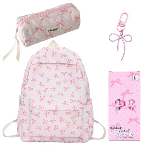CYGMRFH Sac à Dos Fille Nœud Rose Set Scolaire,...
