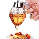Honey Dispenser, 8oz Honey Dispenser No Drip Glass with Stand, Honey Container & Coffee Syrup Dispenser for Tea Time & Gifting, Elegant Honeycomb Honey Jar - Honey Pot Bottle for Maple Syrup Bee