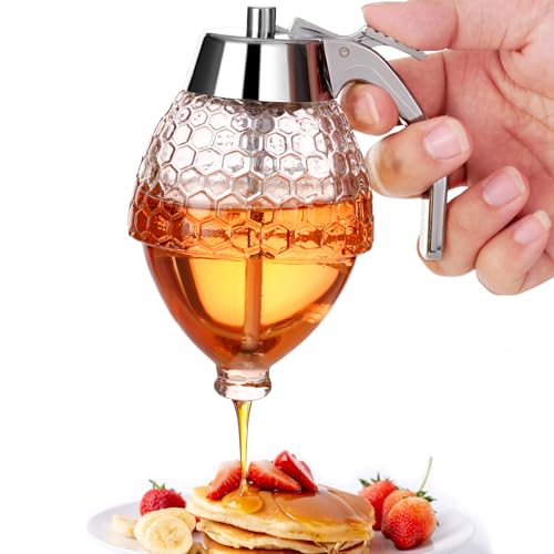 Honey Dispenser, 8oz Honey Dispenser No Drip Glass with Stand, Honey Container & Coffee Syrup...