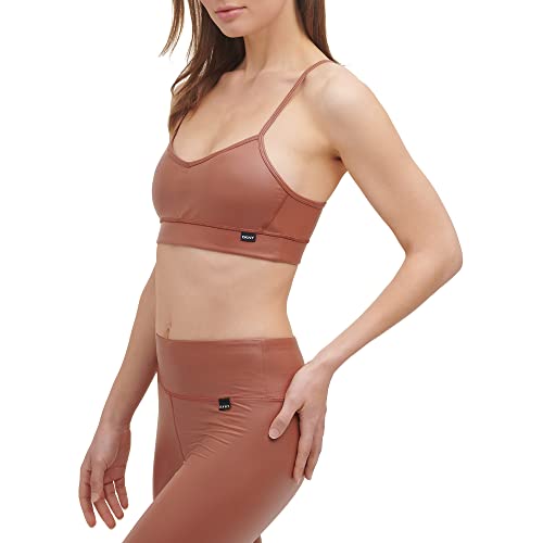 Dkny Women's Sport Faux Leather Bra, Caramel, Large #TOP2
