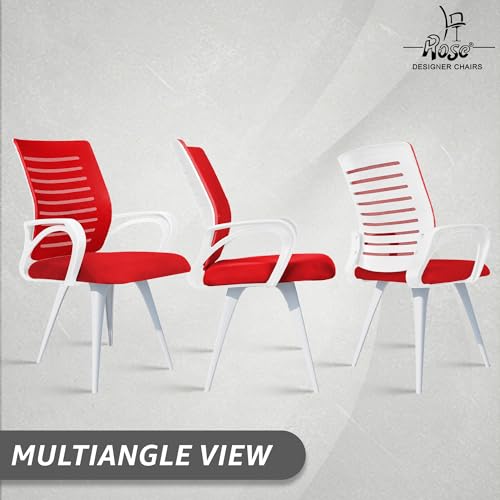 Image of ROSE Elite | 3 Years Brand Warranty | Ergonomic Office Chair, Study, WFH, Revolving, Rolling, Desk, Task, Laptop, Student Chair (White & Red, Elite MB Reception)