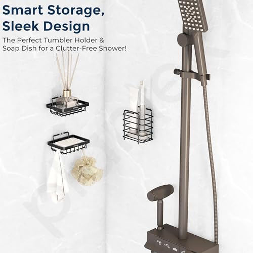 Image of Plantex GI Steel Bathroom Accessories /Soap Dish for Bathroom /Tumbler Holder /Soap Stand /Case for Wall - Black, Combo