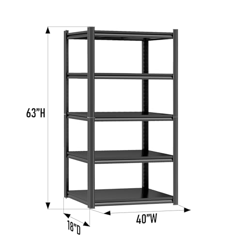 Image of Metal Garage Shelving Unit, Heavy Duty 5-Tier Adjustable Storage Rack, Steel Shelving,2000 lbs Capacity, Industrial Shelves for Heavy Tools and Equipment (5-Tier 63 inch H x40 W x 18 inch D)