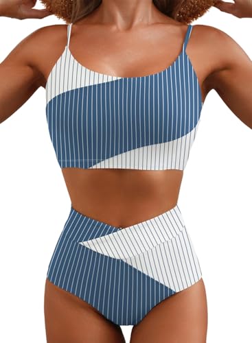 Image of Herseas Women 2 Piece High Waisted Bikini Sets Color Block Popular Swimsuit 2026 Summer Beach Best Bathing Suits