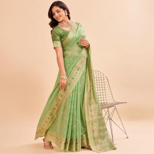 Image of Sarees for Women Wear Organza Silk Banarasi Sari Kanjivaram Soft Pure Paithani Wedding Original Kanchipuram Pattu Sadi with Blouse Piece 2026 (Gulab)