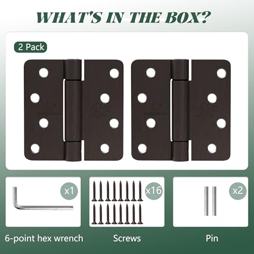 2 Pieces Self Closing Door Hinge 4 inch Oil Rubbed Bronze Auto Close Hinges Adjustable 4 x 4 Inch Spring Hinges Door Closer Hinge 1/4" Radius Corner Commercial Auto Self-Closing Hinge
