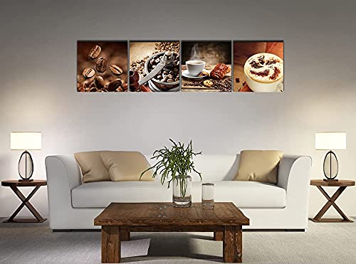 Wieco Art Warm Coffee Giclee Canvas Prints Wall Art Brown Bean Cup Pictures Paintings For Dining Room Kitchen Bar Home Decorations 4 Piece Large Modern Stretched And Framed Contemporary Food Artwork #TOP1