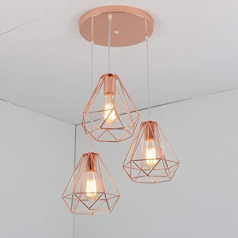iDEGU Modern Ceiling Light Pendant Lampshade E27 Diamond Shape Iron Retro Rose Gold Ceiling Light Decoration Lighting for Bedroom Kitchen Living Room (Circle Holder, 20 cm) Cover