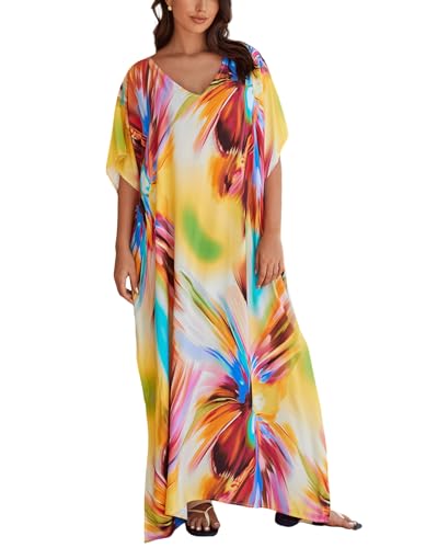 Image of NFVNKJ Women's Plus Size Beach Lounge Kaftan Maxi Dress Swimsuit Coverup for Women