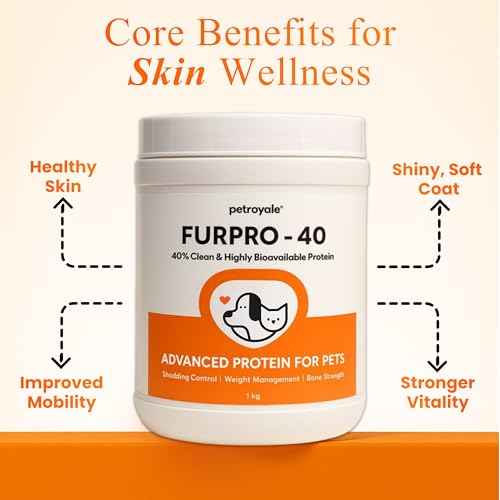 Petroyale Furpro-40 Dog Protein Powder Supplement - Dog Skin & Coat + Hair Fall Control Supplement- Omega 3 6 9 for Dogs & Cats - Dog Muscle & Weight Gain Powder - Growth Food - Fish Flavor 1KG Pack