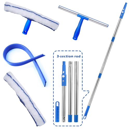 Image of Streak-Free Window Cleaner Kit with 47 inch Telescopic Titanium Pole, 3-in-1 Multi-Surface Tool for Glass /Floor /Car Wash & Home Cleaning (Professional Grade)