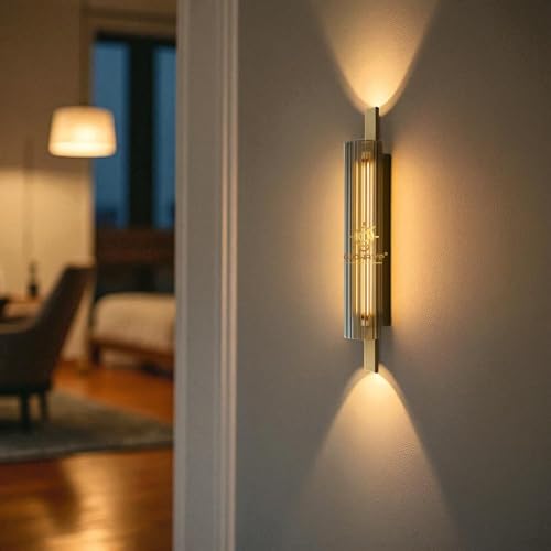 Image of Glowave Golden Acrylic Light Long Cylindrical Wall Lamp Light for Living Room Bedroom Bedside - Tricolour (White, Warm White, Natural White) (552-GD)