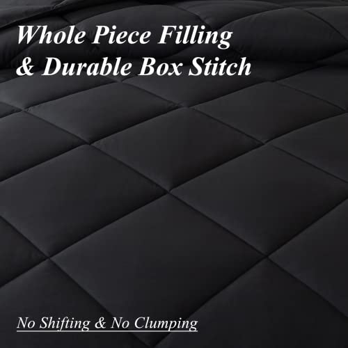 Elnido Queen Black Twin Comforter Set With 1 Pillow Sham - 2 Pieces Bed Comforter Set - Quilted Down Alternative Comforter Set - Lightweight All Season Bedding Comforter Sets Twin Size(64×88 Inch) #TOP3