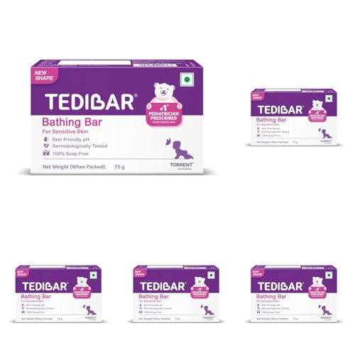 Image of Tedibar Moisturising Baby Bathing Bar 75g (Pack of 5) 100% Soap Free No. 1* Pediatrician Prescribed Moisturising Bar - By Torrent Pharma