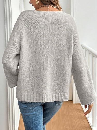 Image of Women Casual Bow Tie Front Cardigan Sweater Solid Crew Neck Long Sleeve Self Tie Open Front Knit Sweater Top Fall