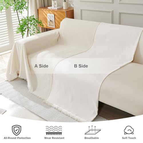 Jeté de canapé en chenille douce crème haut de gamme 230x340 cm - 5
