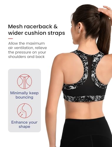 Image of Yvette Zip Front Sports Bra - High Impact Sports Bras for Women Plus Size Workout Fitness Running,Black Flower,L Plus
