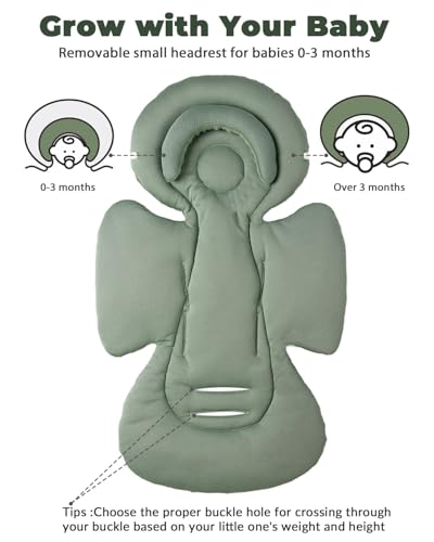 Image of TinlyFinly Infant Car Seat Insert with Extra Cushion for Preemie to Toddler, Reversible Newborn Carseat Insert for Baby Head Body Support, Fits for Stroller, Baby Swing, Bouncer - Dots, Dark Green