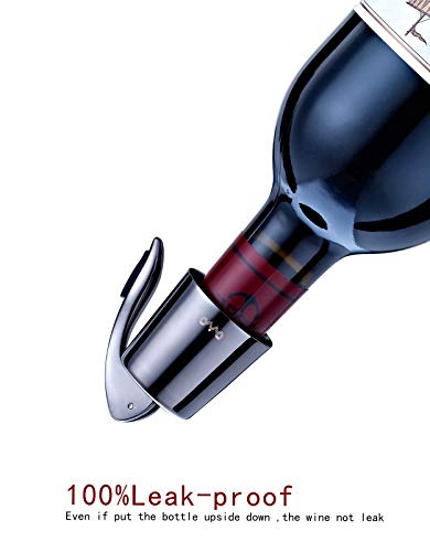 OWO Stainless Steel Wine Bottle Stopper, Reusable Wine Saver with Silicone Seal, Decorative Bottle Sealer, Keeps Fresh (Metal Black, 2 Pack)