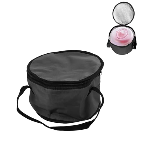 Agatige Round Insulated Casserole Carrier, 11x7in Oxford Cloth Reusable Thermal Bag Cake Cooler for Travel Pizza Delivery Bag for Parties Picnic (Gray)