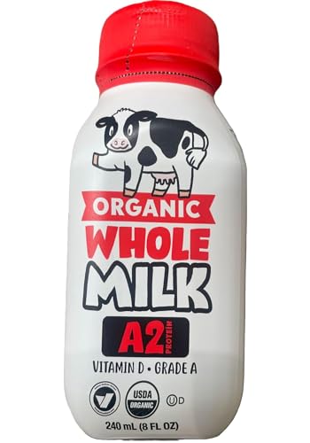 Accents Depot A2 Whole Milk Organic Shelf Stable Whole Milk Bottle, Kirkland Grass Fed Milk has Vitamin D & A2 Protein Single Serve, 8.0 Fl oz (Pack of 18)