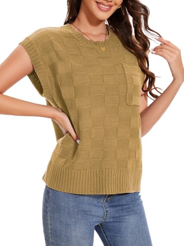 Image of Dimur Womens Sweaters Sleeveless Summer Tank Tops Casual Knit Sweater Vest Crewneck Loose Fit Pullover 2025