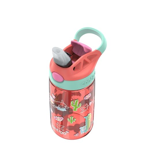Image of Contigo Autospout Kids Water Bottle, 14oz, Pack of 1, Coral /Llamas