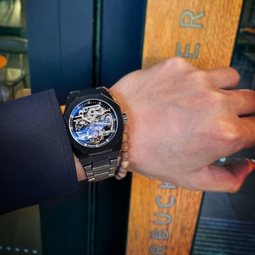Image of FORSINING Vintage Watch for Men Engraved Automatic Self-Wind Mechanical Big Dial Luminous Moon Phase Golden Hollow Tattoo Pattern Wrist Watches, Mechanical