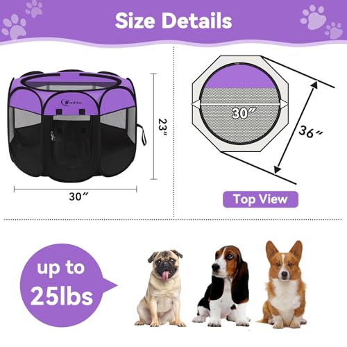 Image of Siedihit Dog Playpen, Puppy Pet Playpen, Dog Crate Tent Cage Indoor /Outdoor, Portable Pop Up Dogs Kennel Playpen with Carrying Case for Dogs /Cats /Rabbits, Purple, Medium