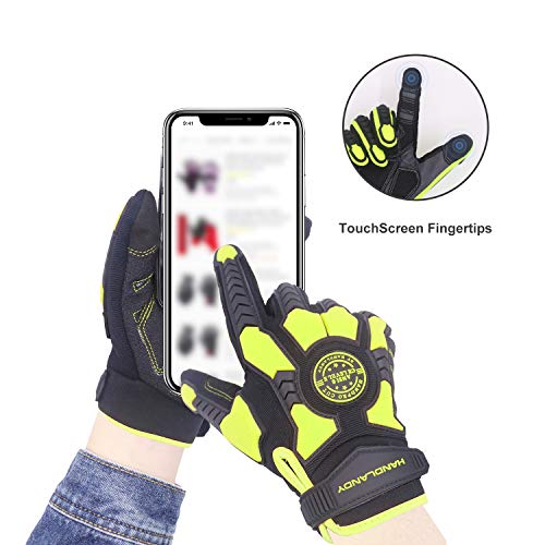 HLDD HANDLANDY Heavy Duty Work Gloves, TPR Protector Impact Gloves, Men Anti Vibration Mechanic Work Glove TouchScreen