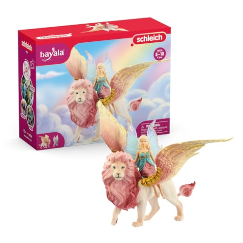 Schleich Bayala - Winged Fairy and Flying Lion Toy Set for Girls and Boys - Moveable Pink Lion and Cute Magnetic Blue Fairy Action Figure - Magical Animal Figurine Playset for Kids Ages 5+ | 70716