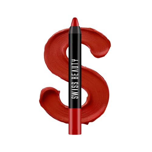 Image of Swiss Beauty Matte Long Lasting Stay Maxx Lip Crayon Lipstick | Matte Finish | 12-Hour Stay | Smudge Proof | Lightweight | Shade-Red letter, 3.5g