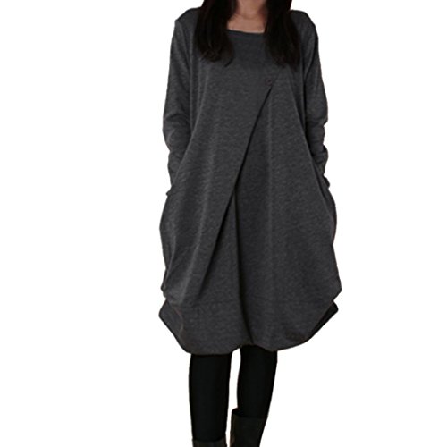 OverDose Vestidos Mujer Manga Larga Casual Fiesta (XXL, Gris)