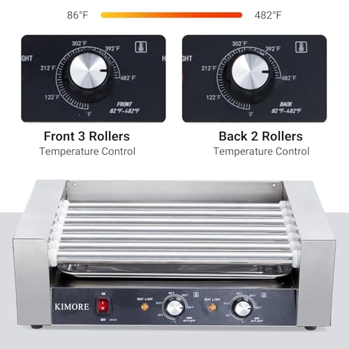 Hot Dog Roller, 18 Hot Dogs 7 Rollers Grill Cooker Machine with Removable Stainless Steel Drip Tray Stainless Steel with Cover, Dual Temp Control, Led Light, Perfect for Commercial and Party