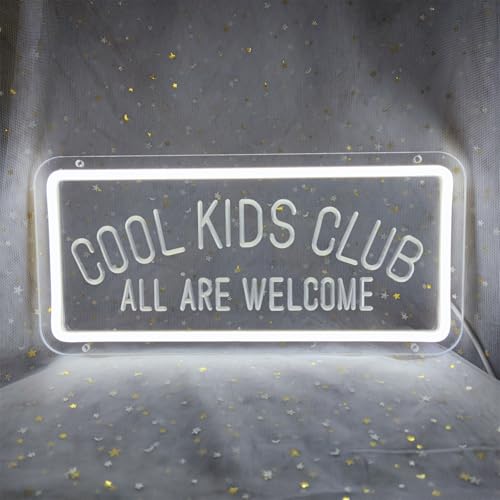 Image of Cool Kids Club Neon Signs for Wall Decor, Cool Kids Club All Are Welcome Neon Sign LED Light Signs Bedroom Decorations for Party Club Bedroom Decoration, 13.3 inch x 6.3 inch