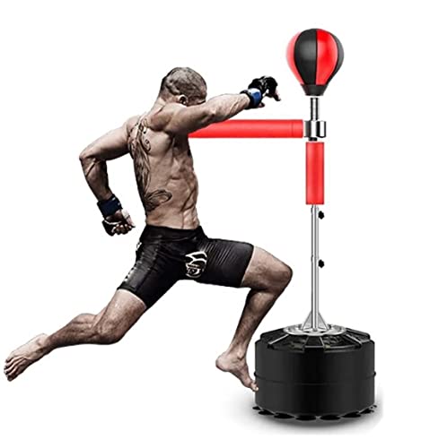 KJZQXYX Barre de Rotation réflexe réglable en Hauteur pour Adulte, Sac de Boxe Debout, Balle de Vitesse à Rebond Rapide, Bras oscillant Flexible à 360 ° (Red 14 Suckers)