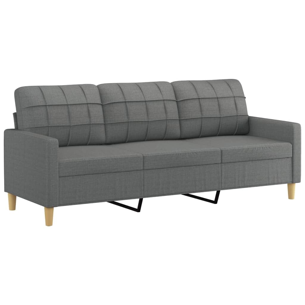 vidaXL Sofá de 3 plazas con Taburete de Tela Gris Oscuro 180 cm