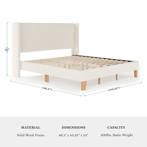 Image of Martha Stewart Maisie King Wingback Upholstered Platform Bed, Off-White