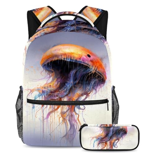 Sac à dos avec trousse motif méduse pour la rentrée scolaire des enfants