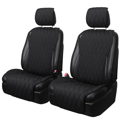 Image of Leader Accessories 2pcs Sideless Front Seat Covers for All Seasons, Black | Breathable Faux Linen Seat Cushions, Non-Slip Bottom With Headrest Protectors, Universal Fit For Car Van SUV Pickup Truck