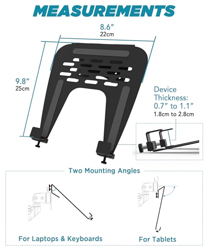 Image of ULTRARM Steel Laptop Tray Holder for VESA Monitor Arm, Stand & Mount | 29 lb Capacity, Vented Cooling Platform, Smooth Access Design, VESA 75 /100 Mounting Holes, Also Fits Tablets, Black, MAAC-L