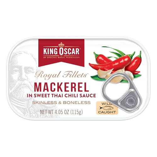 Image of King Oscar Mackerel in Sweet Thai Chili Sauce, 4.05 Ounce Can (Pack of 12), Skinless & Boneless, Wild Caught Canned Mackerel