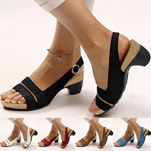 Aodong Sandals Women Dressy Summer,Womens Ankle Strap Peep Toe Espadrilles Chunky Heels Pumps Evening Party Pump Sandals Blue #TOP4