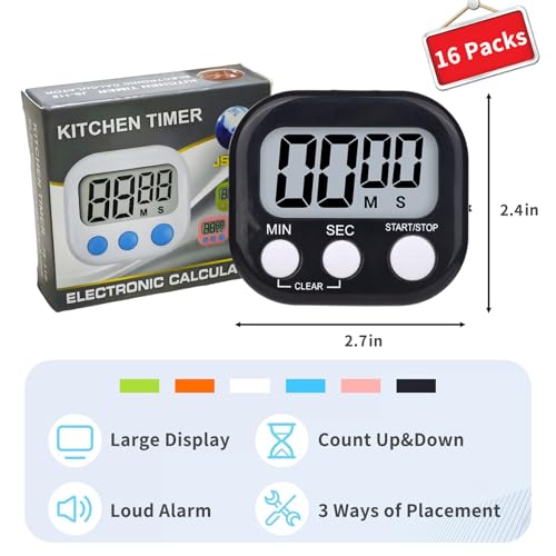 16 Packs Digital Timer Multi-Function Electronic Timers for Classroom Small Magnetic Countdown Stopwatch Mini Loud Alarm Stop Clock for Kitchen Cooking Games Meeting Study Work Baking Sports Office - Image 2