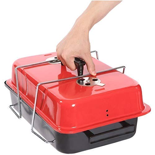 Toriox Aluminium Alloy Charcoal Grill Household Barbecue Grill Toaster for Garden Outdoor Charcoal Grill for Picnic Cooking BBQ Charcoal Grill with Legs,1 Pc(Red Color)