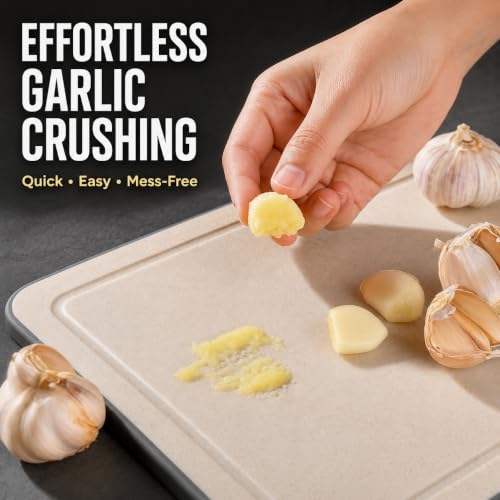 Image of 3 in 1 Double Sided Chopping Board with Built-in Knife Sharpener Garlic Grater Non-Slip Edges Reversible 304 Stainless Steel Scratch Resistant Mesh Cutting Boards for Vegetable Meat - (14.4 inch x 9.8 inch)