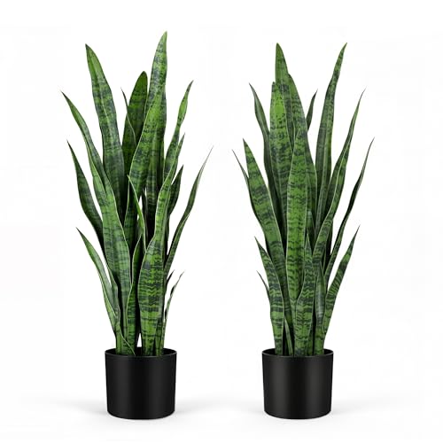 KOL 3ft 2-Pack Artificial Snake Plant - Thick Lifelike Leaves,